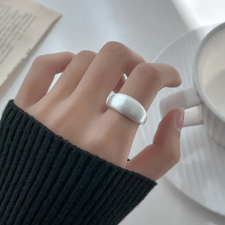 Trendy Fashion Wide Brushed 925 Sterling Silver Adjustable Finger Ring for Women