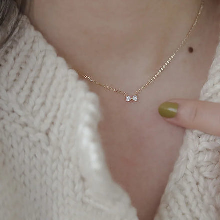 Cute INS Fashion Pure 925 Sterling Silver Clavicle Chain Zircon Mini Bow Ties Pendant Necklace for Women Jewelry