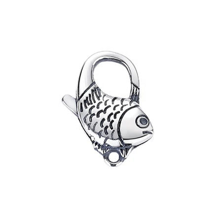 Oxidized Sterling Silver Fish Pattern Lock 925 Animal Shape Designer Pendant Lobster Clasp Charm Holder Jewelry Findings