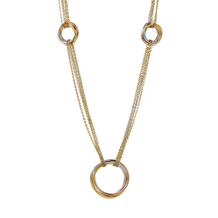 Latest 18K Gold Plated Stainless Steel Jewelry Mixed Color Multi-Layer Chain Round Ring Pendant Accessories Necklaces P223332