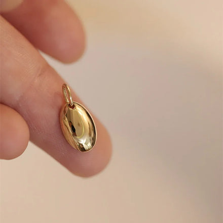 Minimalist INS 14K Gold Plated Pure 925 Sterling Silver Geometric Smooth Oval Pendant Necklace for Women Girls Jewelry