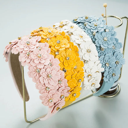 Popular Trendy Rhinestone Hair Band for Women Multilayer Flowers Vintage Glass Diamond Headbands Hairband Women