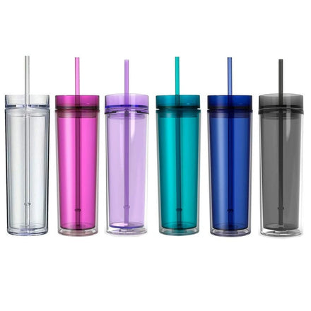 Y6 clear Double Wall Bling Plastic Drinking Cup 16oz Double Wall Acrylic Skinny Bottle Acrylic Tumbler with Straw