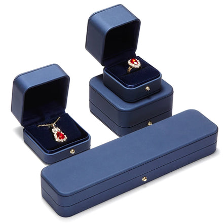 Proposal Imitation Fur Navy Blue Pu Leather Jewellery Jewelry Packaging Ring Box with Button