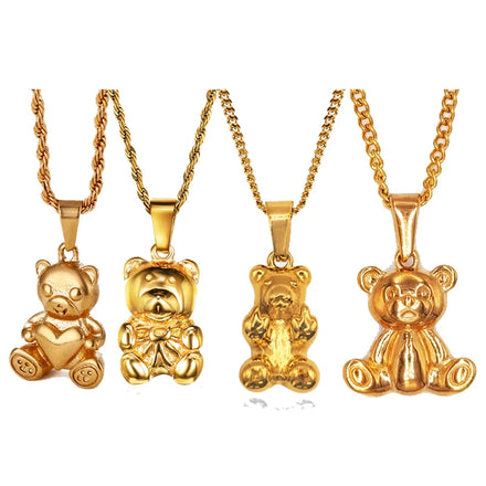 Hot Design Fashion Jewelry Necklace Twisted Rope Chain Waterproof Necklace Cute Animal Teddy Bear Gold Offensive Bear Necklace