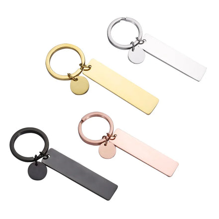 Stainless Steel Blank Key Ring Engraved Personalized Keychains Square Polished Flat Bar Keychain with Custom Letter