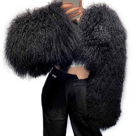 Women Natural Fur Coat Ladies Fur Cropped Jacket Outerwear