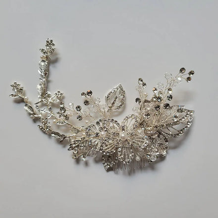 SLBRIDAL Handmade Wired Rhinestones Crystals Pearls Flower Bridal Hair Comb Wedding Hair Accessories Bridesmaids Women Jewelry