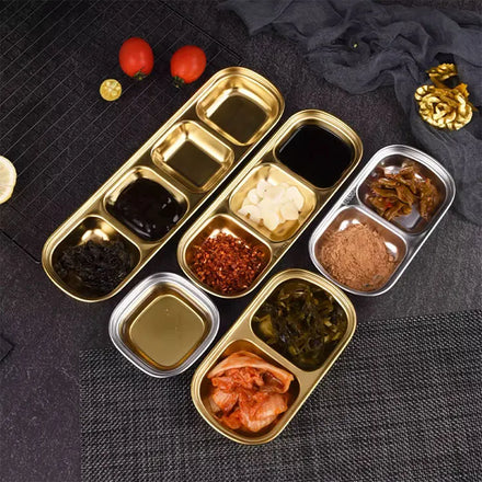 Stainless Steel BBQ Dipping Plate Korean Style Dinner Plate Household Commercial Tableware for Barbecue Grill