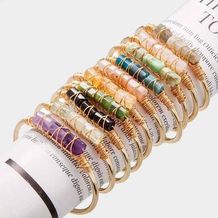 2023 Trend Natural Stone Bangle Gold Wire Wrap Irregular Colorful Crystal Cuff Bracelets