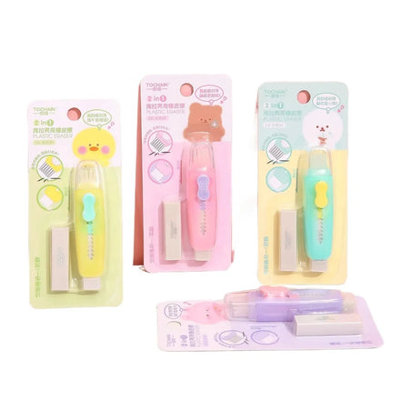 Cute Candy Macaron Children Retractable Eraser School Student Kids Rubber Clean Pencil Eraser with Broom Stationery Wholesale