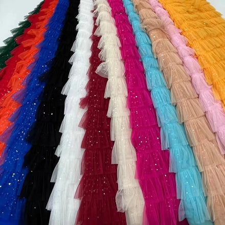 Haute Tulle Net Ruffle Cake Dress Fancy Mesh Net Dress Fabric