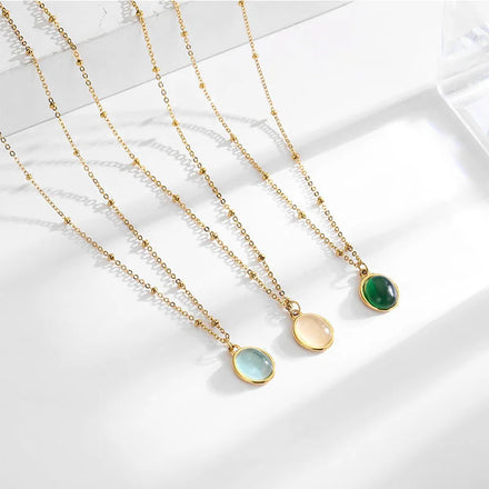 Hot Selling Chic Fashion Titanium Stainless Steel Cat's Eye Opal Stone Pendant Necklace for Women