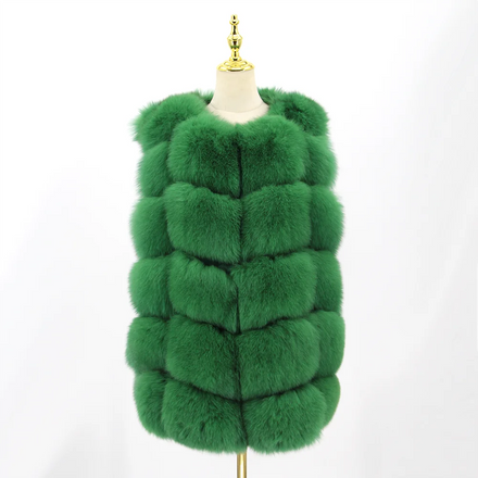 QIUCHEN QC8046 Women's Custom Winter Warm Coat Animal Print Cotton Filled Real Fox Fur Vest Plus Size Hot Sale Fashion Outerwear