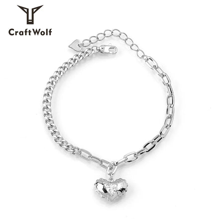 Craft Wolf Fashion Personality Stitching Chain Bangle Heart Shape Pendant Inlaid With Zircon Bracelet Wholesale Customization