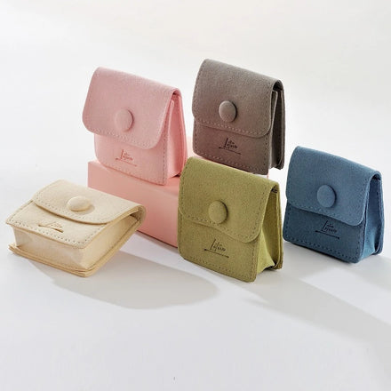 Custom Logo Thick Mini Earrings Ring Jewelry Storage Bags Button Bag Gift Pouch Microfiber Leather Jewelry Pouches