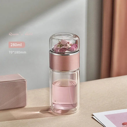 Transparent Double High Borosilicate Glass Eco-Friendly 280ml Home Tea Separation Cup with Customizable Logo for Beverages