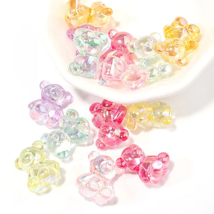 20pcs/bag Acrylic AB Color Plated Clear Cartoon Violent Bear Charms Beads for Jewelry Making