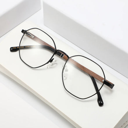 New Fashion Style Custom Anti- Blue Light Glasses Wood Temples Metal Eyeglasses Optical Frames Clear Lens Women Reading Glasses