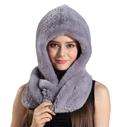 Multicolor Thick Style Knitted Beanie Real Rex Rabbit Fur Hat With Neck Scarves Unisex Adults Earflap Hat Adjustable Party Hats