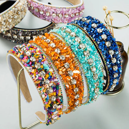 Newest Wasai Colorful Rhinestone Padded Wide Diamond Crystal Baroque Headband for Women Party Wedding Hair Accessories