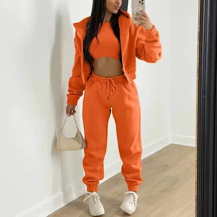 Wholesale Two Piece Zipper Hoodie Set Women Custom Cotton Jogger Set Women Sweatsuits Set
