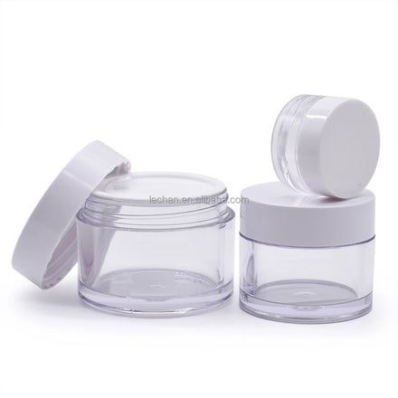 Stock 5g 10g 20g 1oz 4oz 8oz Petg Thicken Bottom Transparent Empty Cosmetic Plastic Jars with White Lids
