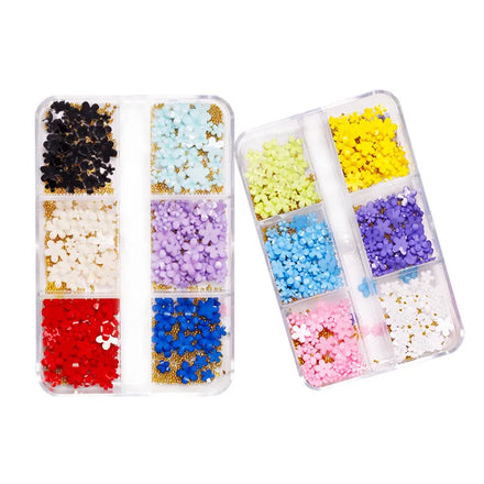 Wholesale 6grids Box Packing Nail 3d Resin Flower Design Nail Art Charms Decoration Flowers for Nails