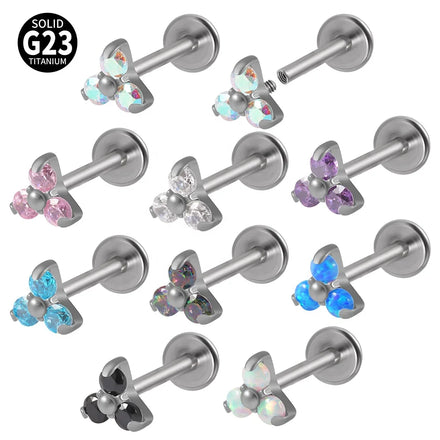 Titanium Triangle Ear Studs 3 CZ Zircon Internally Thread Labret Ear Cartilage Helix Body Piercing Jewelry Wedding Engagement