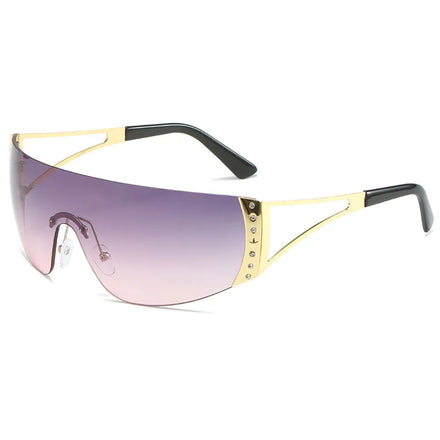 RetroTrendy Luxury Brand 2022 One Piece UV400 Sunglasses for Women Blue Metal Oversized Wrap Sun Glasses Crystal Y2K Eyewear