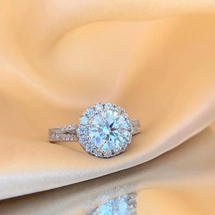 Silver 925 Original Brilliant Cut 2 Carat Sparkling Diamond Test Past D Color Moissanite Engagement Ring for Women Fine Jewelry
