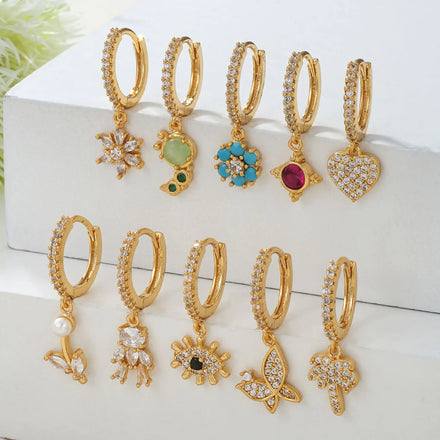 New Design Wholesale Women 18K Brass Jewelry Drop Ear Ring Buckle High-End Sense Zircon Bear Butterfly Flowers Pendant Earring