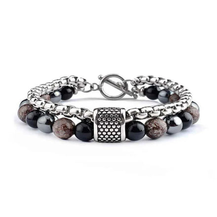 8mm Snowflake Stone Beaded Bracelets Stainless Steel Box Chain Bracelet Charm Men Adjustable Bracelet Wholesale