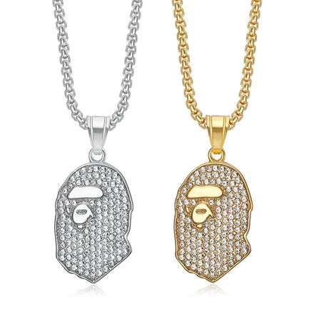 Fashion Streetwear Hiphop Hippie Iced Out Paved CZ Ape Head Men Pendant Necklace