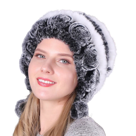 Wholesale Natural Rex Rabbit Fur Hat Russia Women Winter Real Knitted Warm Soft Caps Lady Fashion Headwear