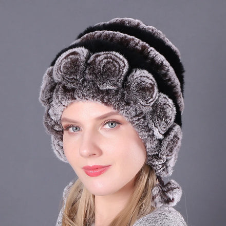 Real Rex Rabbit Fur Hat Russia Warm Winter Fur Hat Caps for Women Knitting Cap