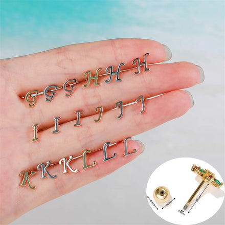 Simple 26 Letter Earring 18K Gold Color Screw Ball Wear Piercing Ear Bone Nails Brass Alphabet Stud Earring for Women