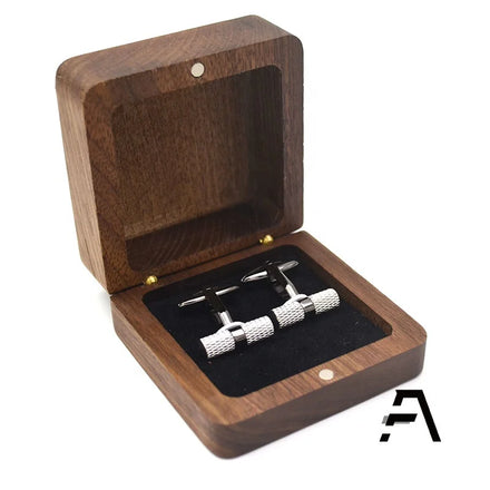 Customizable Fancy Brand Beech Wood Cufflinks Box with Laser Engraving Model RMC2322 68x68x34mm Elegant Jewelry Packaging