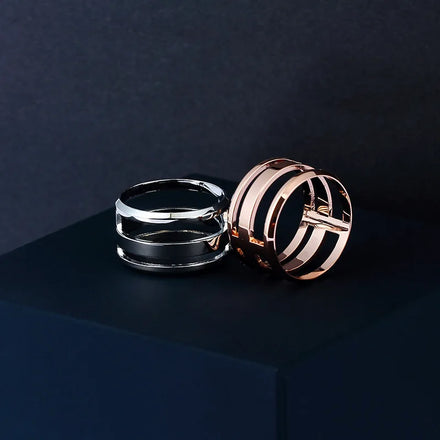 Two Tone Rose Gold Couples Ring Classic Three Ring Set with Princess Cut Zircon Heart Shape Fade Resistant for Anniversary