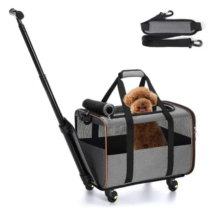 Airline Approved Eco-Friendly Oxford Wood Cotton Nylon Soft-Sided Portable Folding Pet Carrier Print Cats Dogs Rolling Wheels
