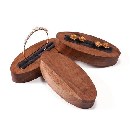 Ellipse Modern New Arrival Walnut Wood Dark Gray Suede Rings Thin Bangle Jewelry Display Stand Rack Tray