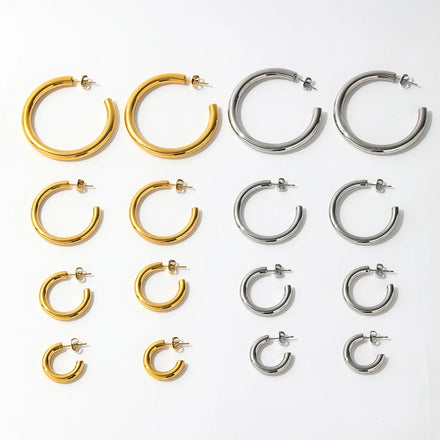 Fenny 18K Gold-plated High Quality Classic Simple C Shaped Hoop Earring Wholesale Stainless Steel Ladies Jewelry