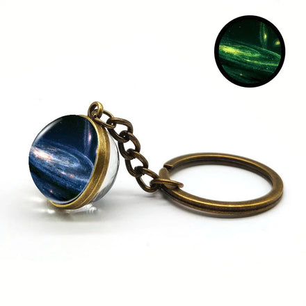 Metal Pendant Galaxy Nebula Earth Mars Saturn Moon Solar System Planet Keychain Key Ornament Double-sided Glass Ball Key Chain