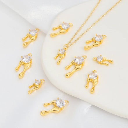 Inlaid Zircon lava Series Drop Pendant 14K Gold Plated Brass Charms Angel Tears Pendant for Jewelry Making