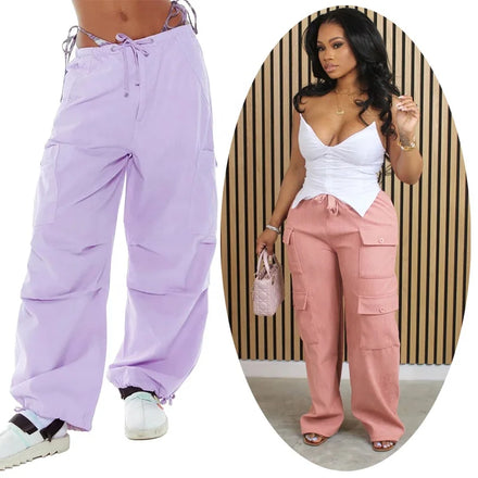 Womens Parachute Pants Y2K Urban Hip Hop Streetwear Vintage 80s 90s Clothes Hippie Clothing Baggy Trousers Cargo Pants