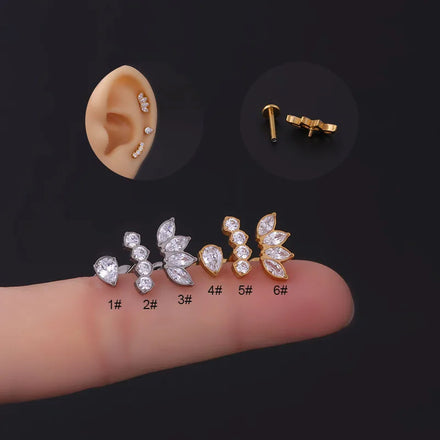 1PC G23 Titanium Steel CZ Cartilage Earrings Water Drop Internal Thread Labret Piercing Lip Stud Flat Back Earrings Body Jewelry