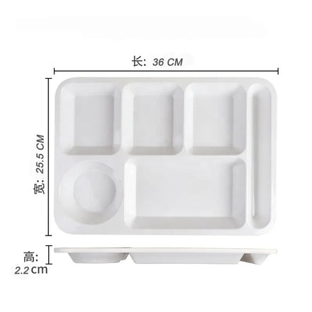 Factory Custom Unbreakable Rectangular Fast Food Canteen Serving 14 Inch Melamine 6 Compartment School Lunch Tray