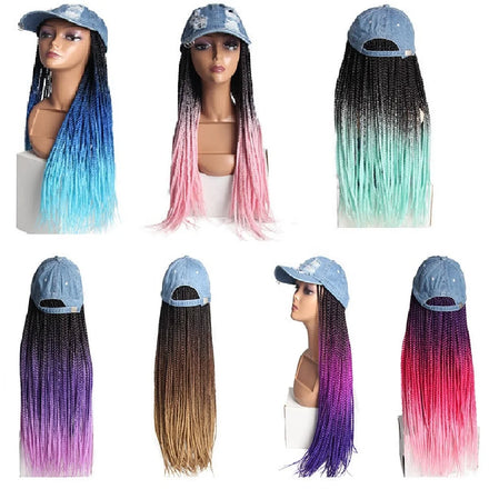 WM02 Triple Braid Hat Hair Cowboy Hat Wigs Long Synthetic Hair Box Braids Cap Wigs