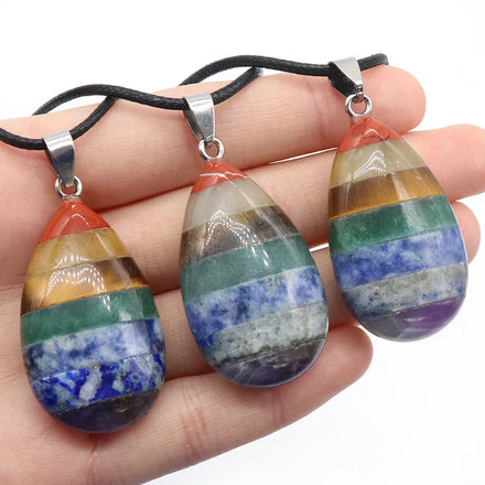 24X39mm Natural Chakra Water Drop Orgonite Necklace for Women Men Gift Orgone Healing Crystal 7 Chakra Pendant Necklace