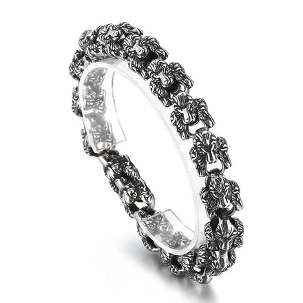 KALEN 230mm Men Punk Stainless Steel Silver Color Lion Heads Link Bracelet
